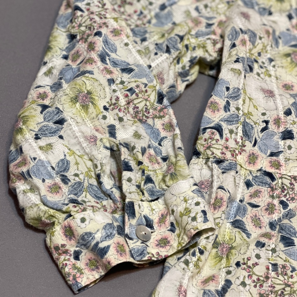 J. Jill Womens Floral Blouse Tiered Textured Size Medium Spring Peasant Fairy - Picture 5 of 12